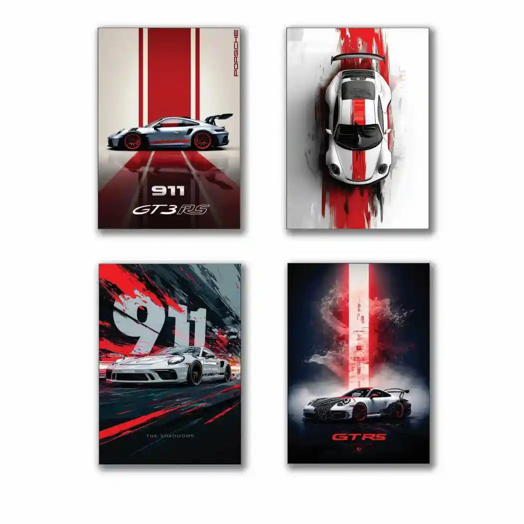 4 Pcs Luxury Car Wall Art Painting Set – Premium MDF Wall Decor for Home & Office