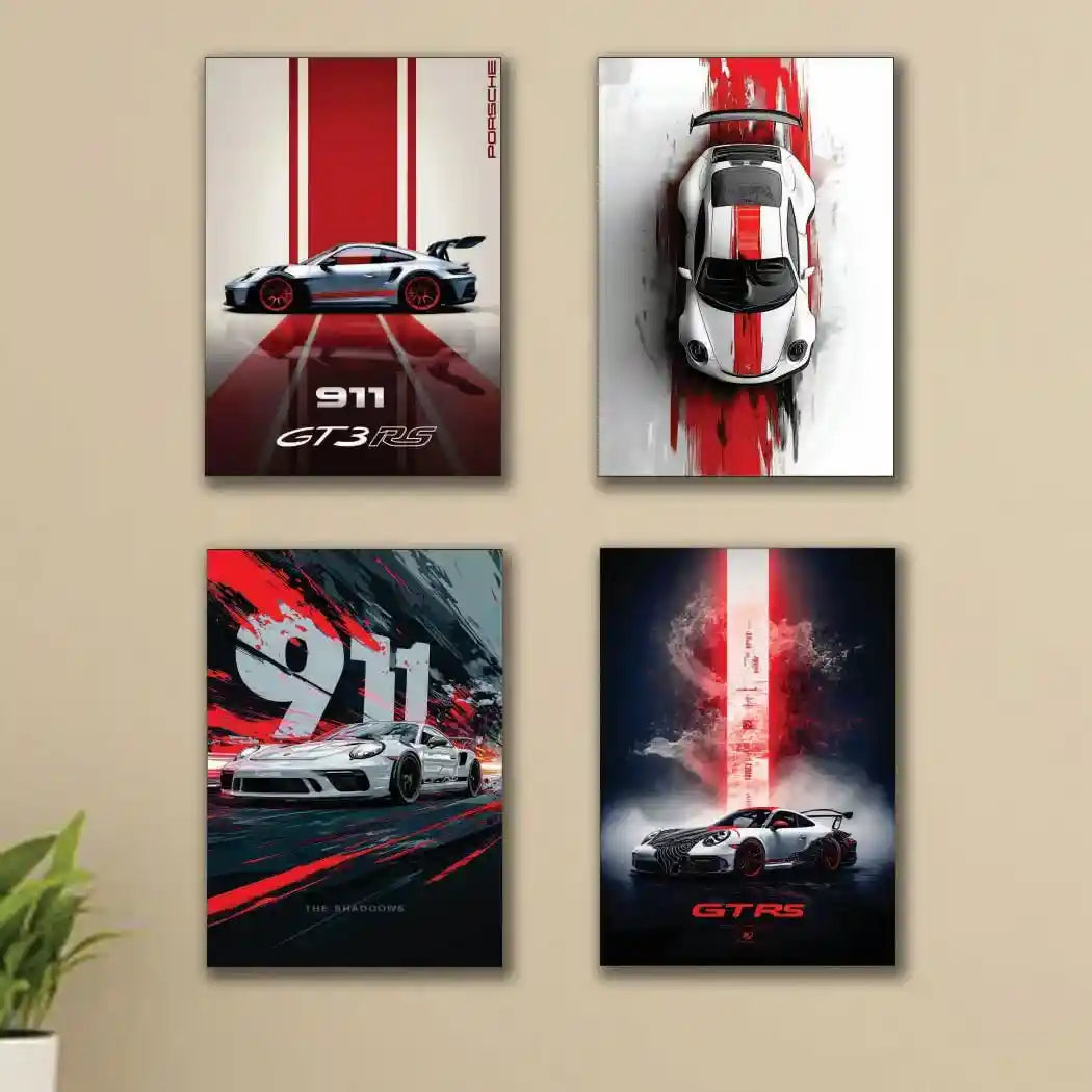4 Pcs Luxury Car Wall Art Painting Set – Premium MDF Wall Decor for Home & Office